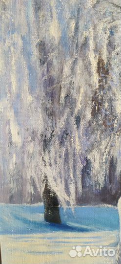 Картина маслом. Зимний пейзаж. Конь. Лошадь