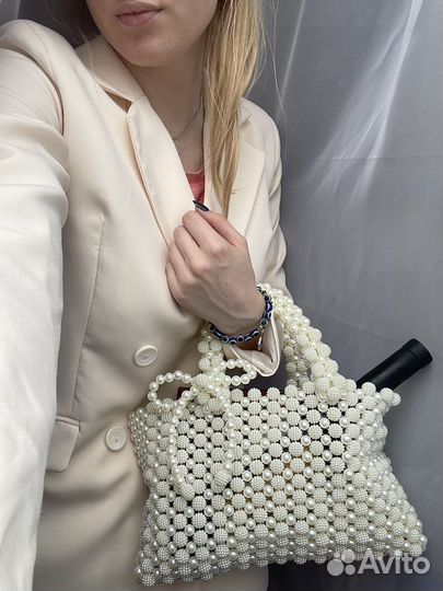 Cумка из бусин шамбала и жемчуг