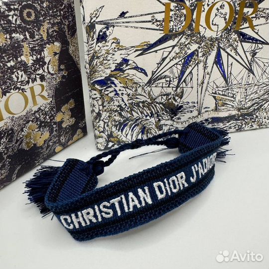 Браслет dior фенечка синий с черным(премиум)