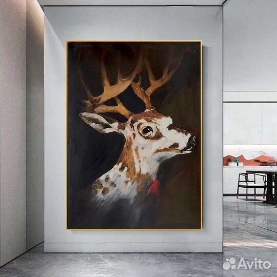 Картина интерьерная маслом на холсте Олень