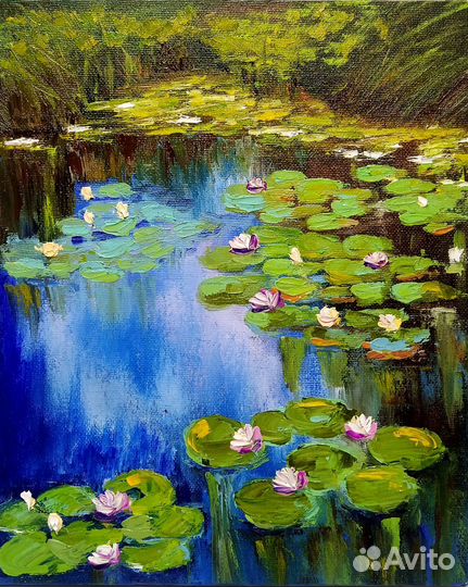 Картина с Кувшинками маслом на холсте 30 на 25