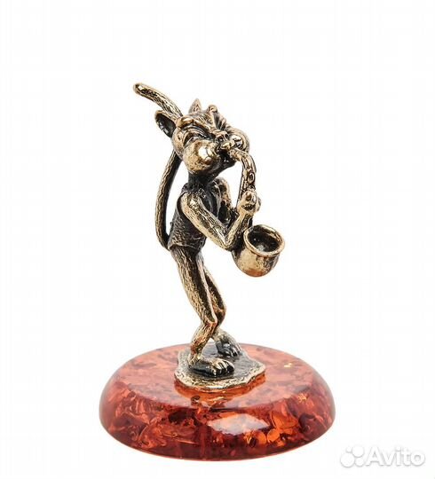 Фигурка Кот с саксофоном (латунь, янтарь) A2087899