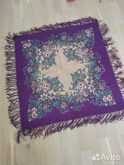 Павловопосадский платок шерсть с шелковой бахромой