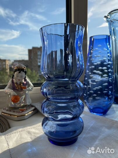 Ваза для цветов стекло СССР. Синее и кобальт