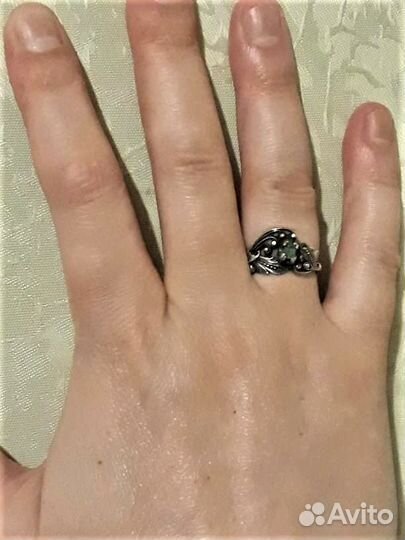 Кольцо с зелёным гранатом.Серебро 875. Эпоха СССР