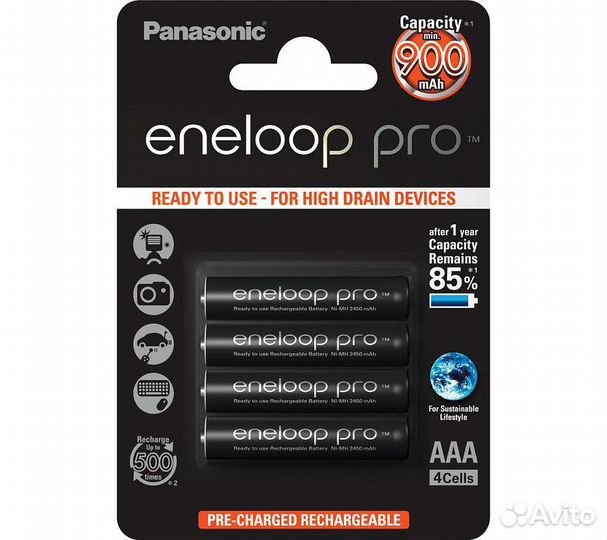 Аккумулятор Panasonic Eneloop Pro AAA 900mAh (BK-4