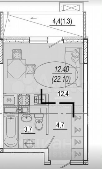 Квартира-студия, 26 м², 2/9 эт.