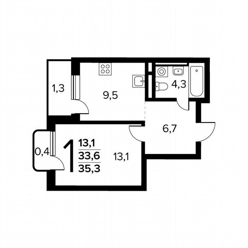 1-к. квартира, 35,3 м², 10/14 эт.