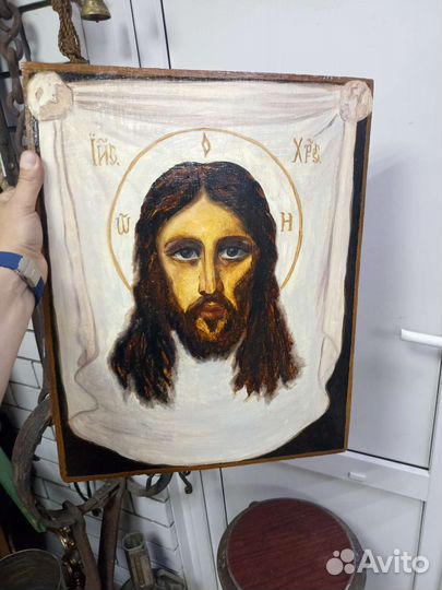 Икона старинная (Спас не рукотворный) 52 см
