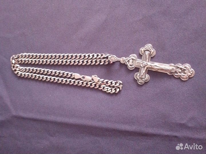 Мужская серебряная цепь с крестом
