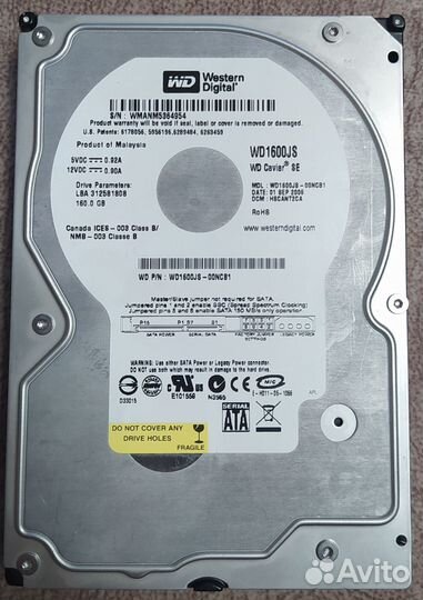 1 HDD WD1600J8 - 00NCB1 (160Gb) б/у