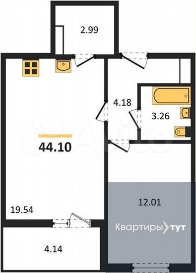 1-к. квартира, 44,1 м², 8/10 эт.