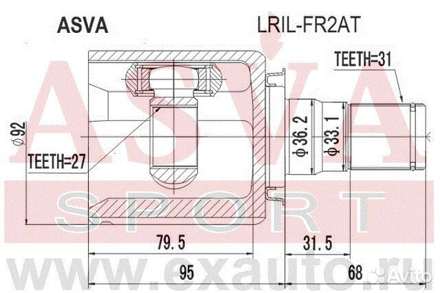 Шрус внутренний левый 27x36, 3x31