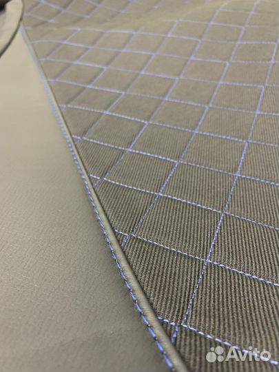 Чехлы сидений ваз 2107 (кожа/жаккард синий ромб)