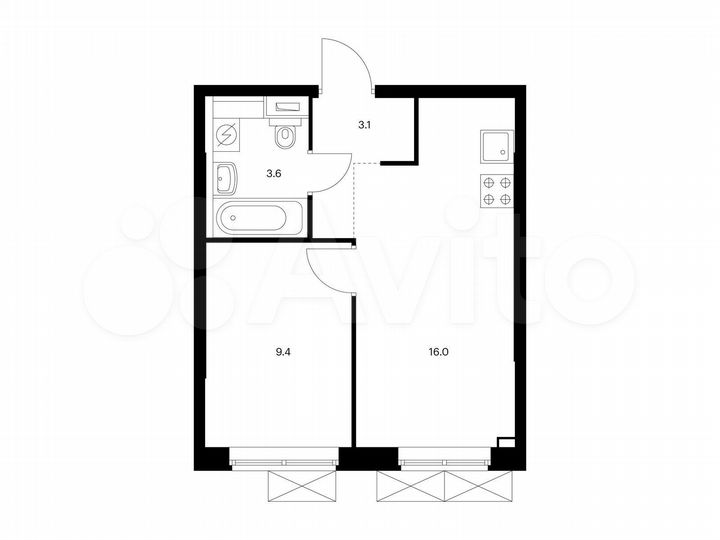 1-к. квартира, 32,1 м², 9/9 эт.