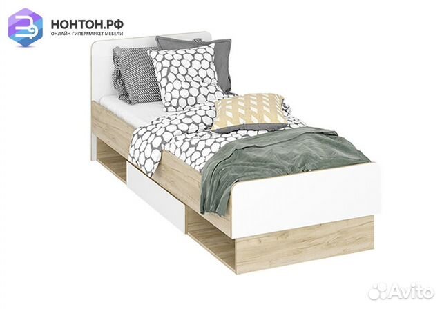 Кровать Мирра с ящиком дуб крафт серый / белый