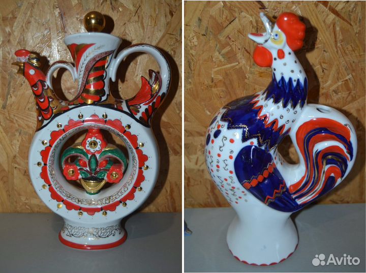 Винтажный кувшин штоф петух и жар птица лфз