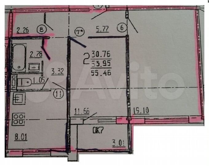 2-к. квартира, 54,2 м², 4/10 эт.