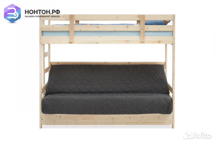 Двухъярусная кровать массив с диван-кроватью темно