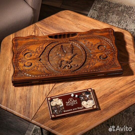 Нарды ручной работы 'Орел со змеей', глубокая резк