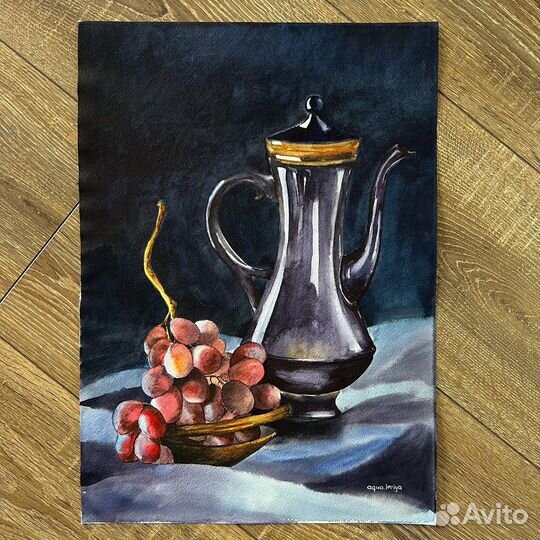 Акварельная картина. Синий натюрморт