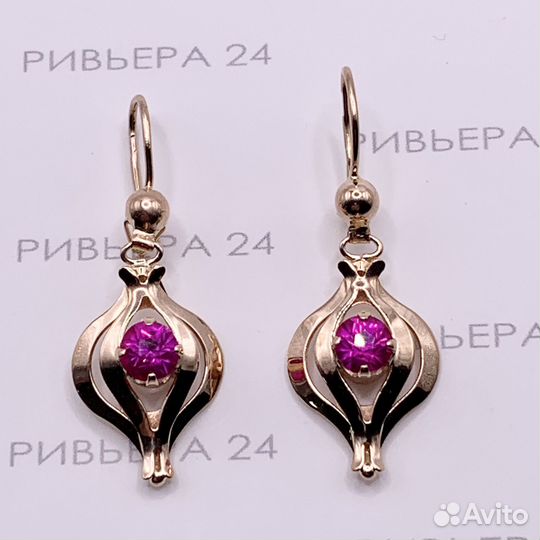 Золотые серьги с камнем 583 пробы