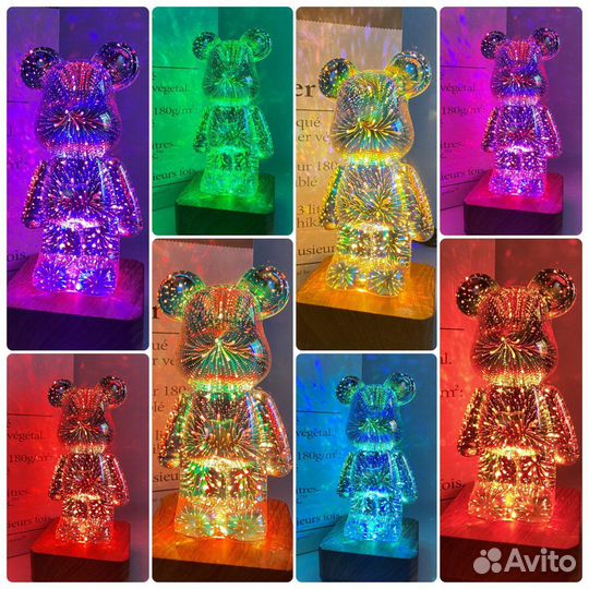 Ночник мишка сияющий 3D Bearbrick