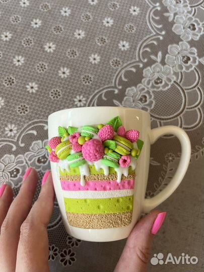 Кружка / чашка с декором из полимерной глины