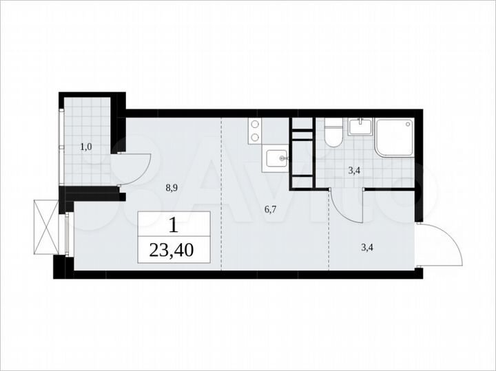 Квартира-студия, 23,4 м², 16/16 эт.