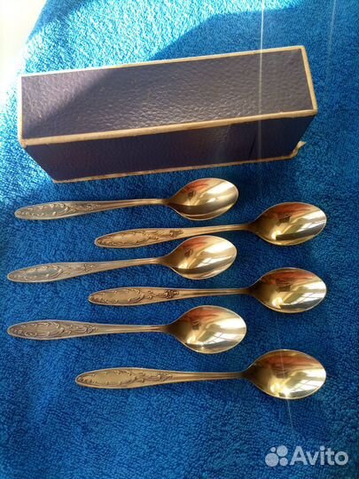 Набор чайных ложек с позолотой времён СССР