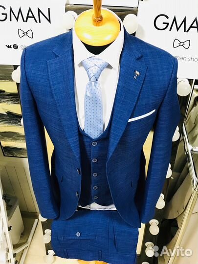 Мужской костюм ярко синий premium