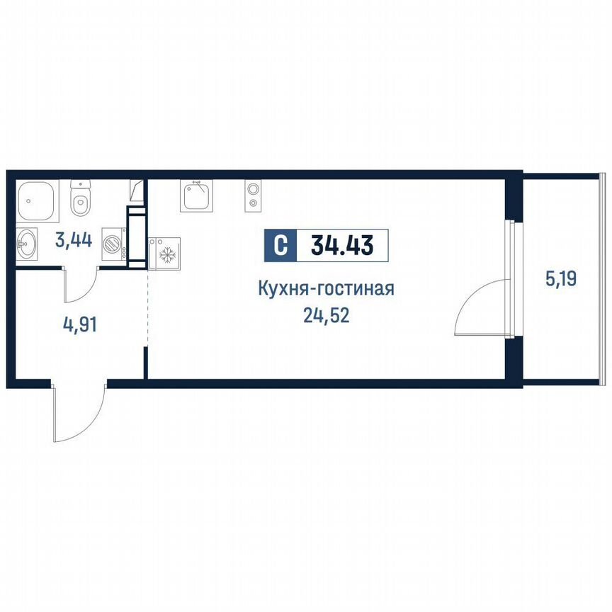 Квартира-студия, 32,9 м², 8/18 эт.