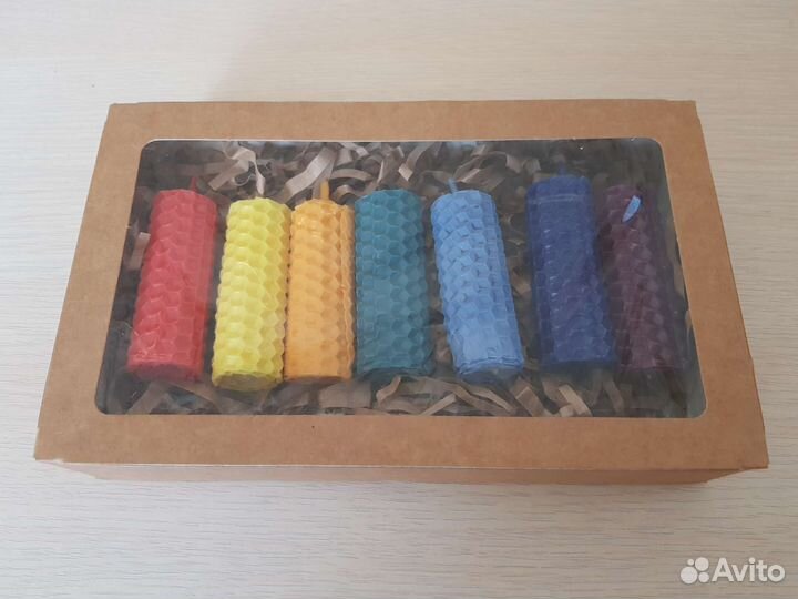 Чакровые свечи из натуральной вощины (набор 7 шт)