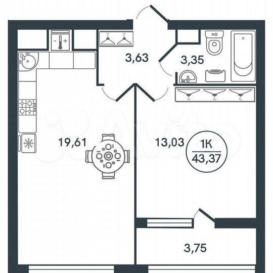 1-к. квартира, 43,4 м², 15/17 эт.