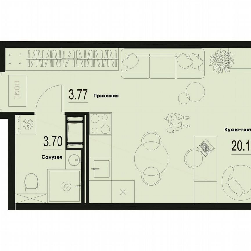 Квартира-студия, 27,6 м², 3/12 эт.