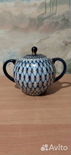 Сахарница ифз кобальтовая сетка с позолотой