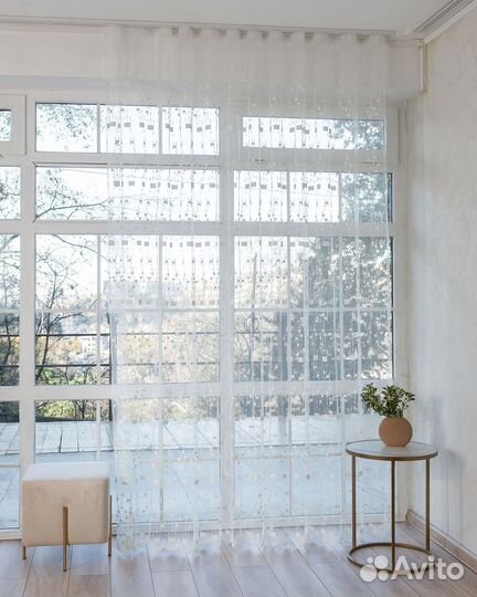 Тюль Мона золото готовый на окна пошив