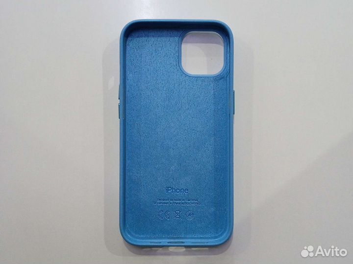 Кожаный чехол на iPhone 13 Голубой