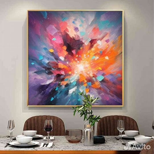 Яркая абстрактная картина маслом Взрыв красок
