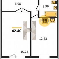 1-к. квартира, 42,4 м², 7/12 эт.