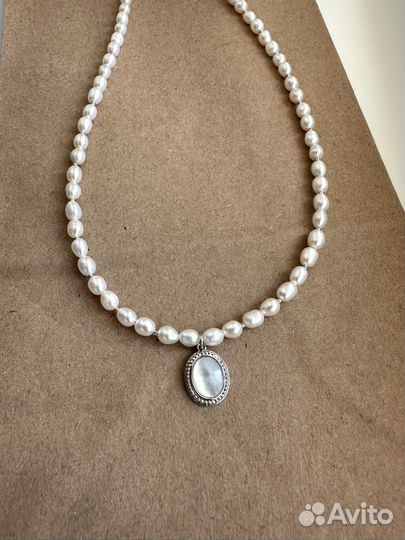 Колье чокер с жемчугом и перламутром