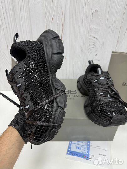 Кроссовки Balenciaga 3XL со стразами «Black»