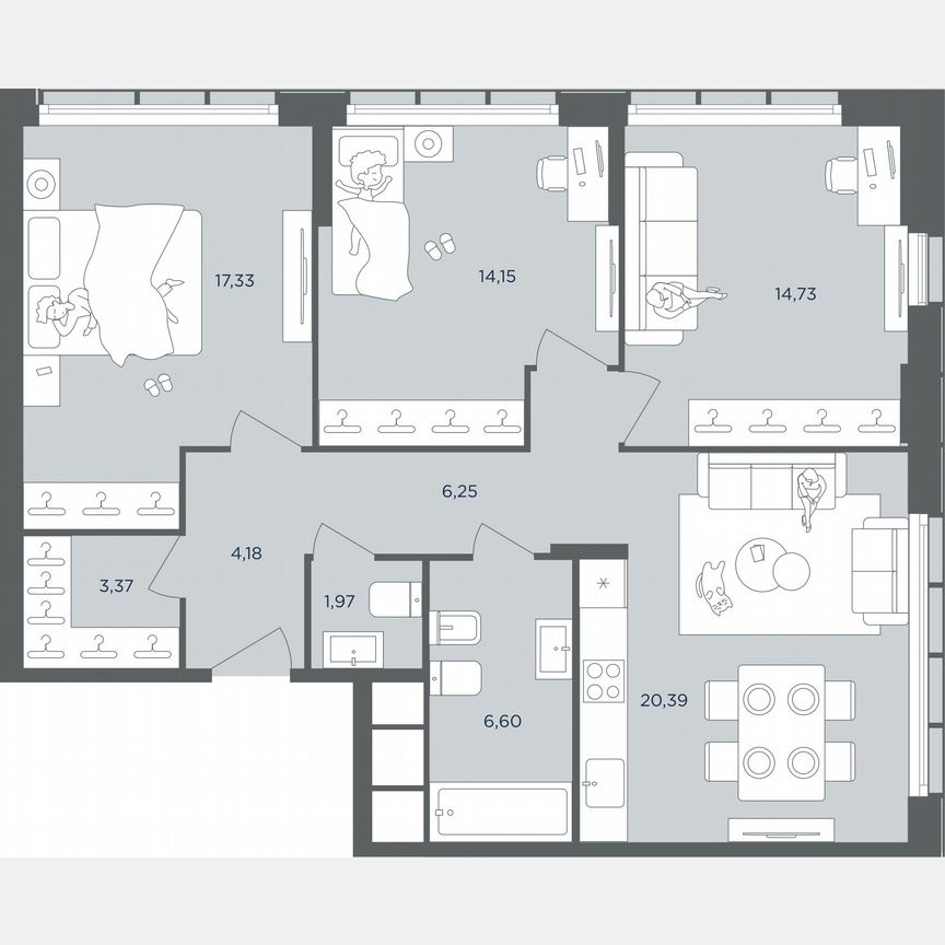 3-к. квартира, 89 м², 35/41 эт.