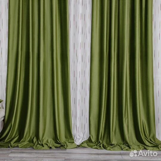 Комплект штор бархат Беллиссимо Оливковый