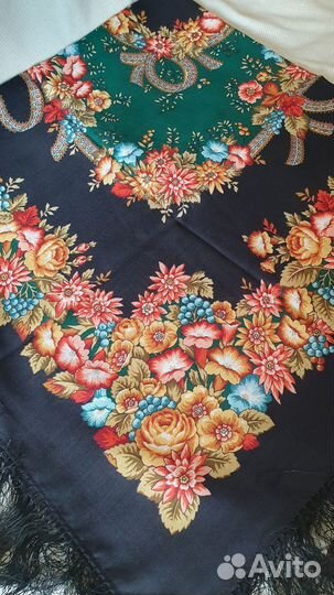 Павловопосадский платок, Рябиновые бусы, шерсть