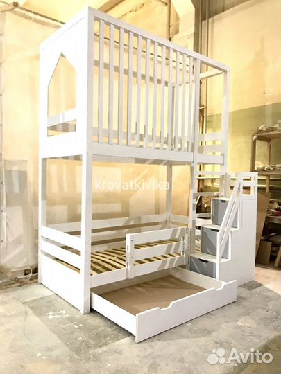 Двухъярусная Эко кровать домик