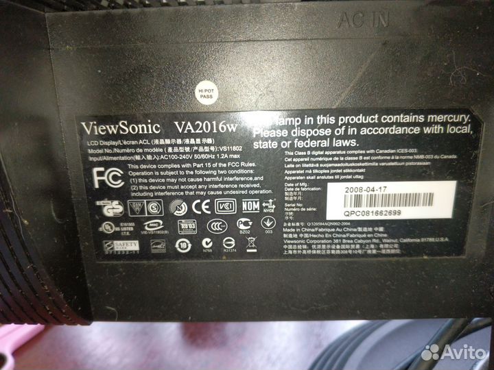 Старый монитор Viewsonic VA1916w
