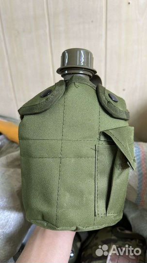 Фляжка армейская тактическая с котелком Олива