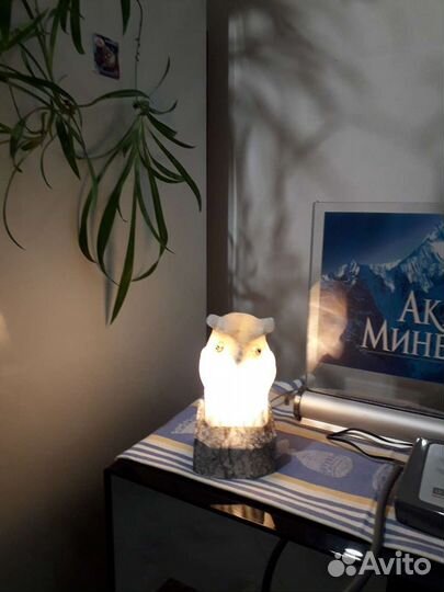 Светильник сова ночник из белого мрамора