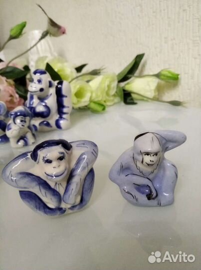 Обезьянки фигурки гжель коллекция 11 штук